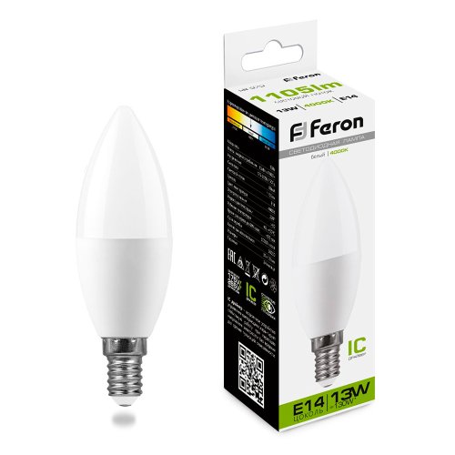 Лампа светодиодная Feron LB-970 Свеча Е14 220В 13Вт 1105Лм 4000К 37х110мм картинка 